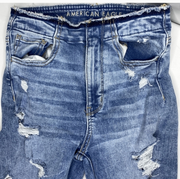 AEO Super Hi-Rise Jegging Acid Wash Distressed Stretchy - Picture 2 of 7